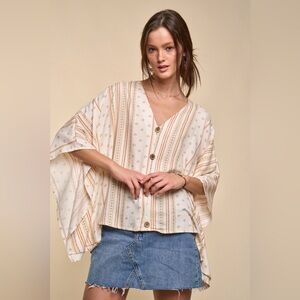 NWT Jane by Jane Cream & Tan Striped Button-Front Top Size M